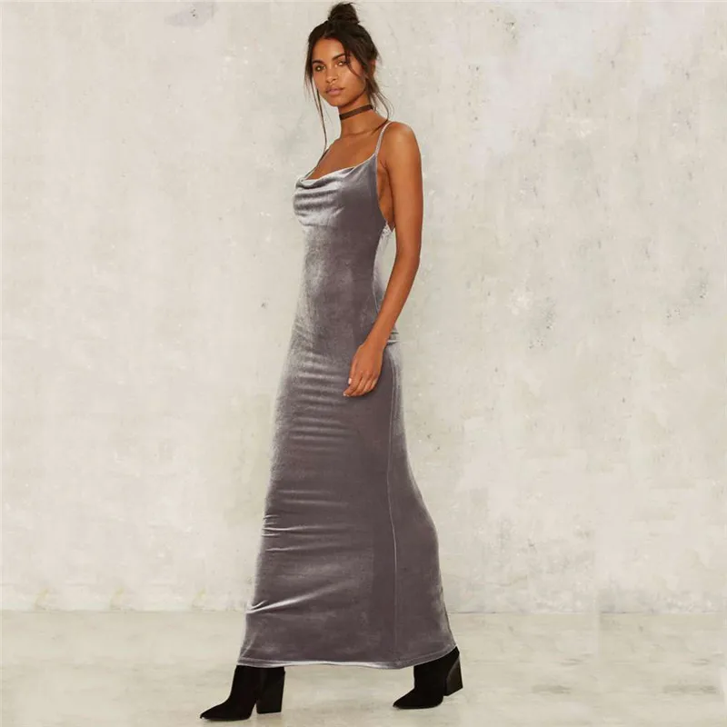 Velvet Maxi Dresses 2018 Summer Solid 