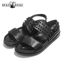 Г.; европейские летние мужские сандалии из натуральной кожи на платформе с заклепками; пляжные шлепанцы; удобная мужская повседневная обувь без застежки