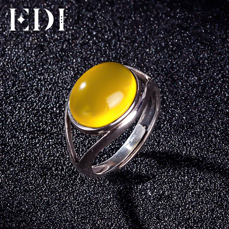 

EDI Sterling Silver 925 Ring with Yellow Natural Chalcedony Women's Rings Thai Silver Fine Jewelry For Woman Resizable Ring