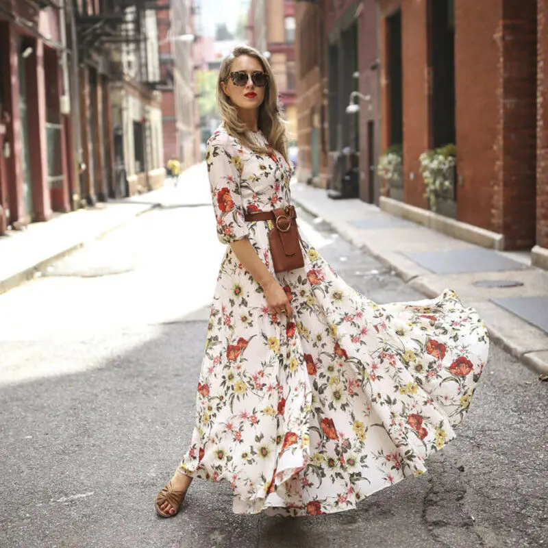

Women's Boho Maxi Dress Floral Summer Beach Party Long Sundress Fashion Ladies Casual Daily Half Sleeve Dress Clothes