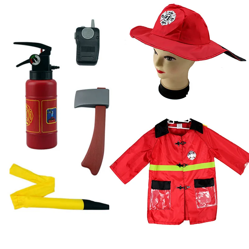 Halloween Cosplay Fireman Costume for Child Kid Fire Extinguisher Axe
