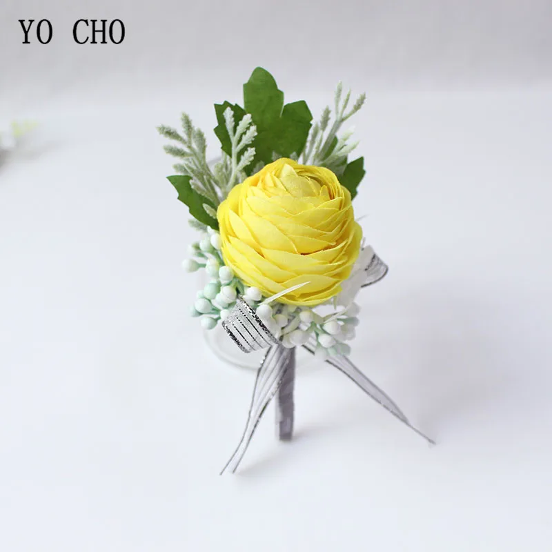 Boutonniere Flowers wedding wrist corsage flowers silk roses yellow  (35)