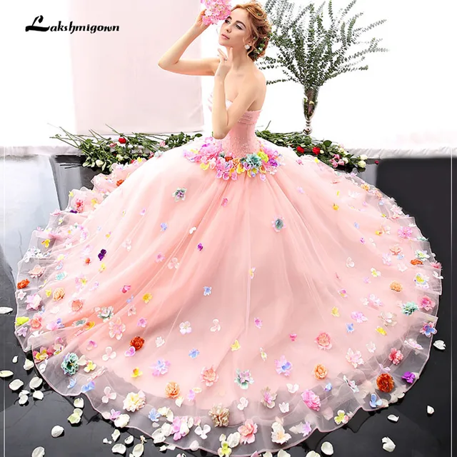 2018 Blushing Pink Flower Fairy Wedding Dresses New Arrival 2018 Blushing Pink Flower Fairy Wedding Dresses New Arrival Strapless Bridal Gown Ball
