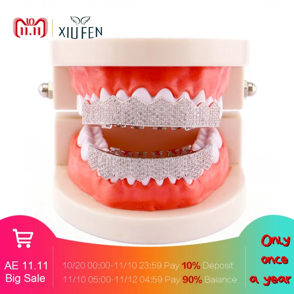 

XIUFEN Unisex Simple Fashion Shimmer Rhinestone Teeth Grillz Set Shiny False Teeth for Rapper Hip-hop