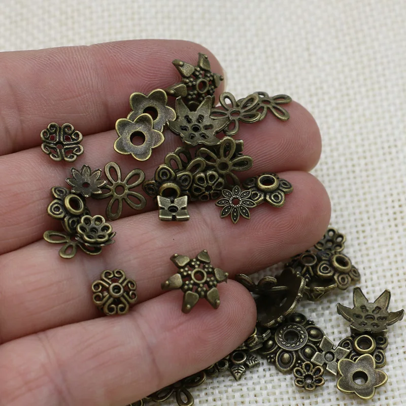 Mieszane Antique brąz platerowane kwiat czapki dla Biżuteria Making bransoletka akcesoria odkrycia DIY 150pcs/lot -