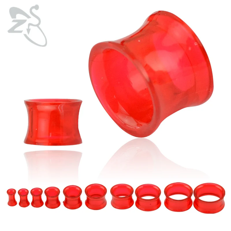 Cool Simple Design Ear Plug Piercings Jewelry Clear Red Acrylic Hollow