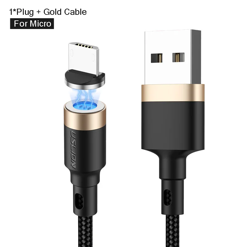 Магнитный кабель USLION 2 м 3 м 3 А Micro usb type-C кабель для быстрой зарядки type-C кабель для samsung S10 Xiaomi Microusb магнитное зарядное устройство - Цвет: Gold For Micro