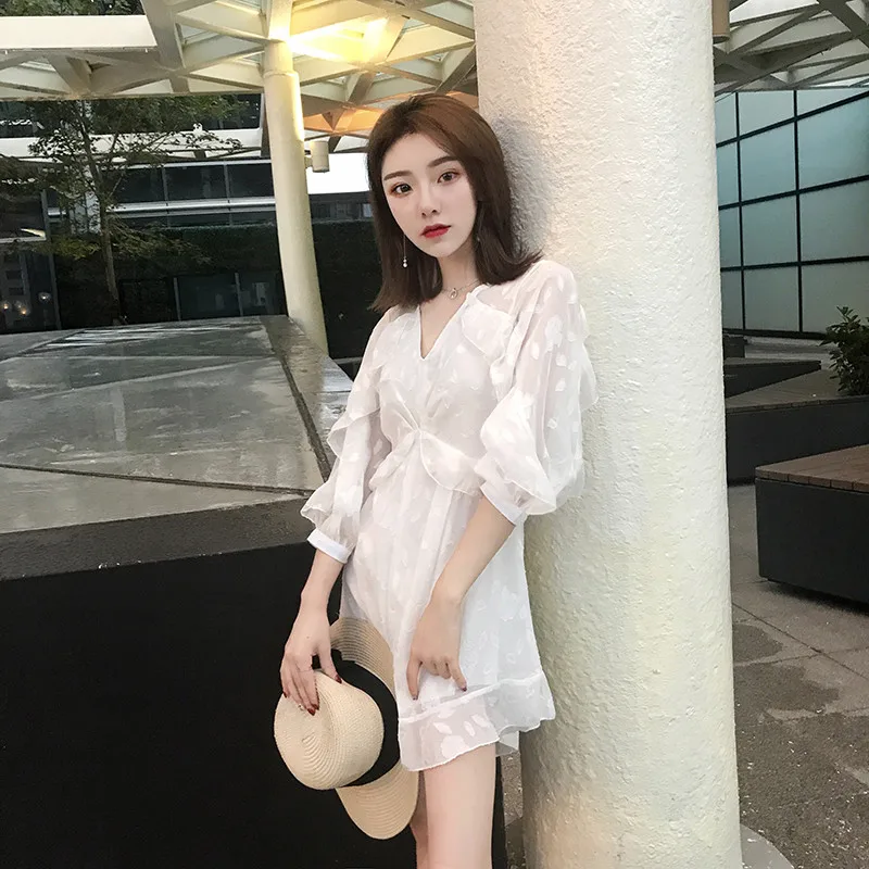 Комбинезон Бохо весенние женские длинные рукава белые боди Корейская вышивка v-образный вырез шифоновый комбинезон гофрированные летние
