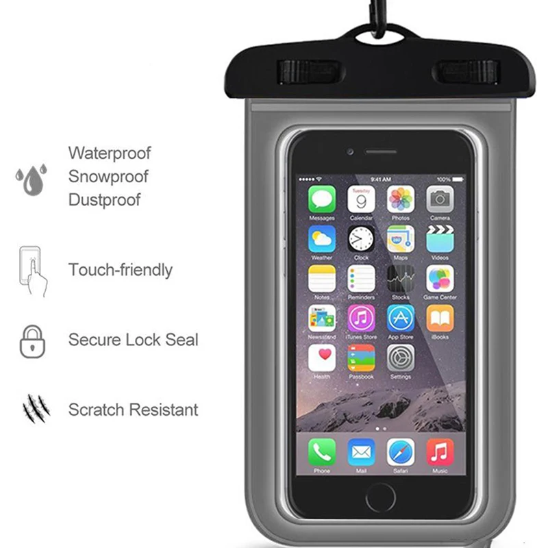 

Universal Waterproof Mobile Phone Case for iPhone 7 8 X Samsung S9 Clear Sealed Underwater All Cell Phone Swimming Pouch Cover