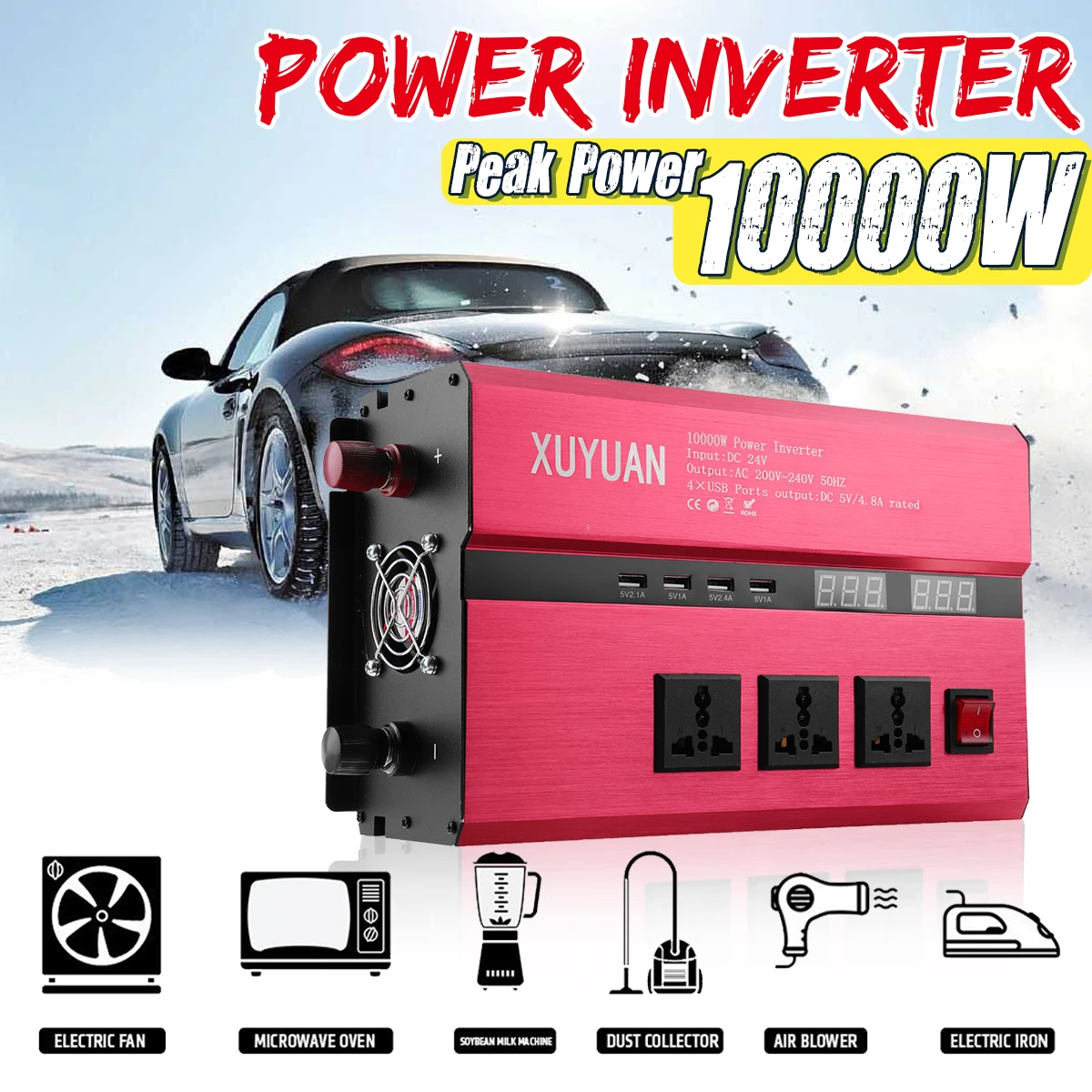 

Solar Power Inverter 12V 24V 220V 10000W 8000W Peak Sine Wave Inverter DC-AC Car Invensor Convertor Voltage Transformer