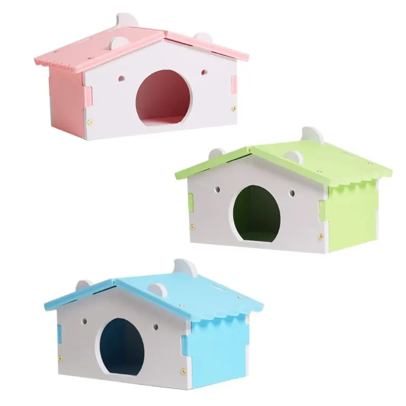 

Hamster House Cages for Rat Mouse Funny Hamster Nest Villa Colorful Wooden Bed House
