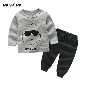 

Top and Top Cartoon Cotton Unisex Children Clothing Long Sleeve Tshirt+Trousers 2Pcs Casual Kids Girls Boys Tracksuit Set
