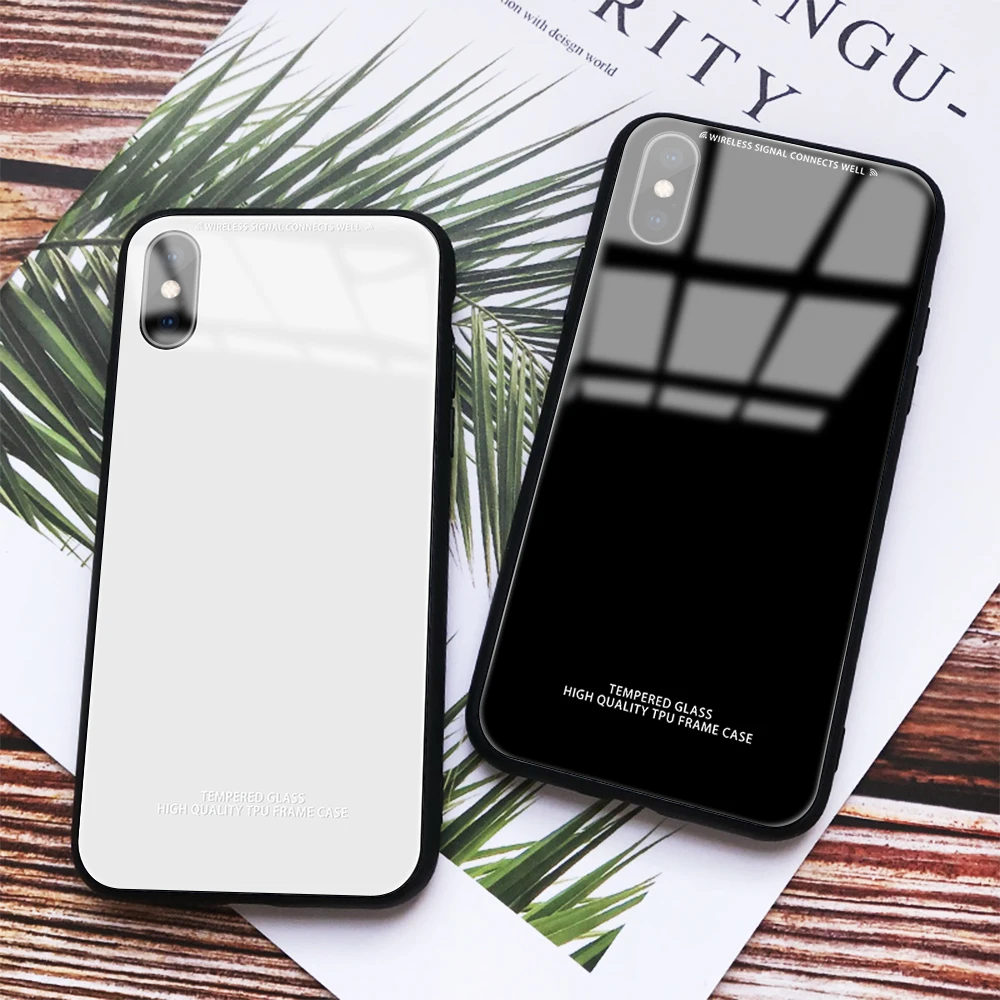 

Solid Color Tempered Glass Phone Case For iPhone X Xr Xs max Protective Back Shell For iPhone 7 8 Plus 6 6S Plus Protective Case