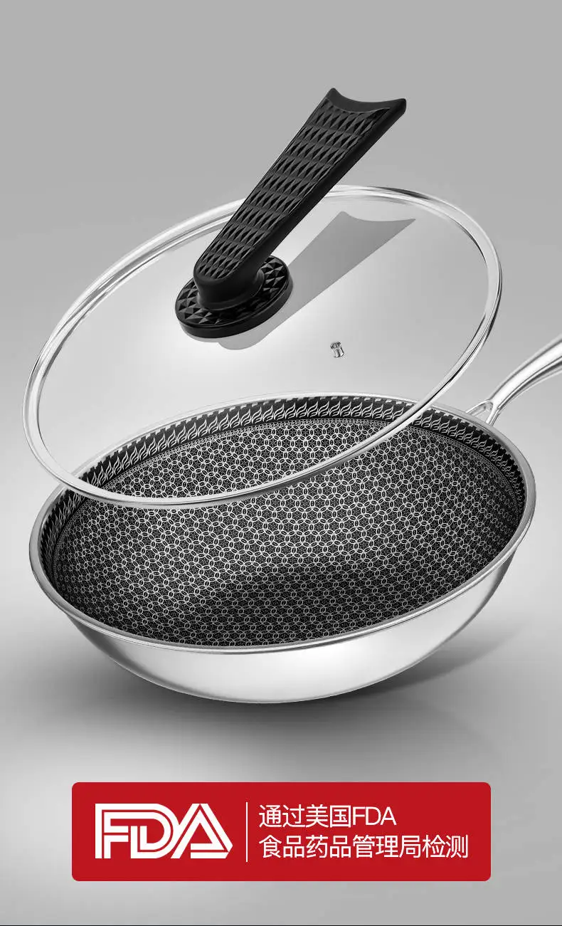 Stainless Steel Wok Non-stick Pan Without Oil Smoke Uncoated Household Wok Pan Induction Pot Kitchen Pot Frying Pan Cooking Pot