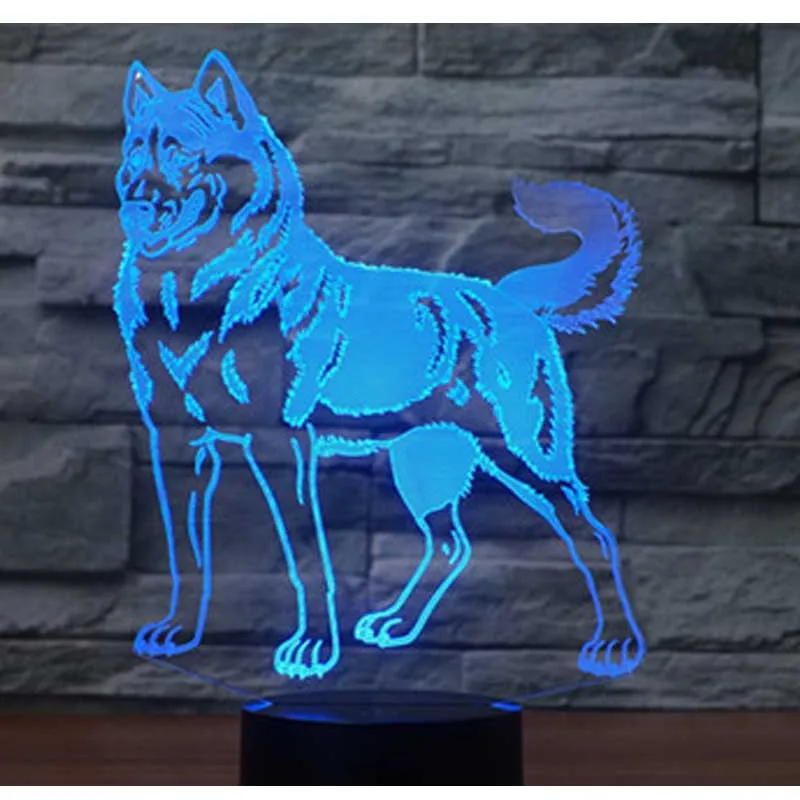 3D LED ночник хаски собака с 7 видов цветов свет для украшения дома лампа