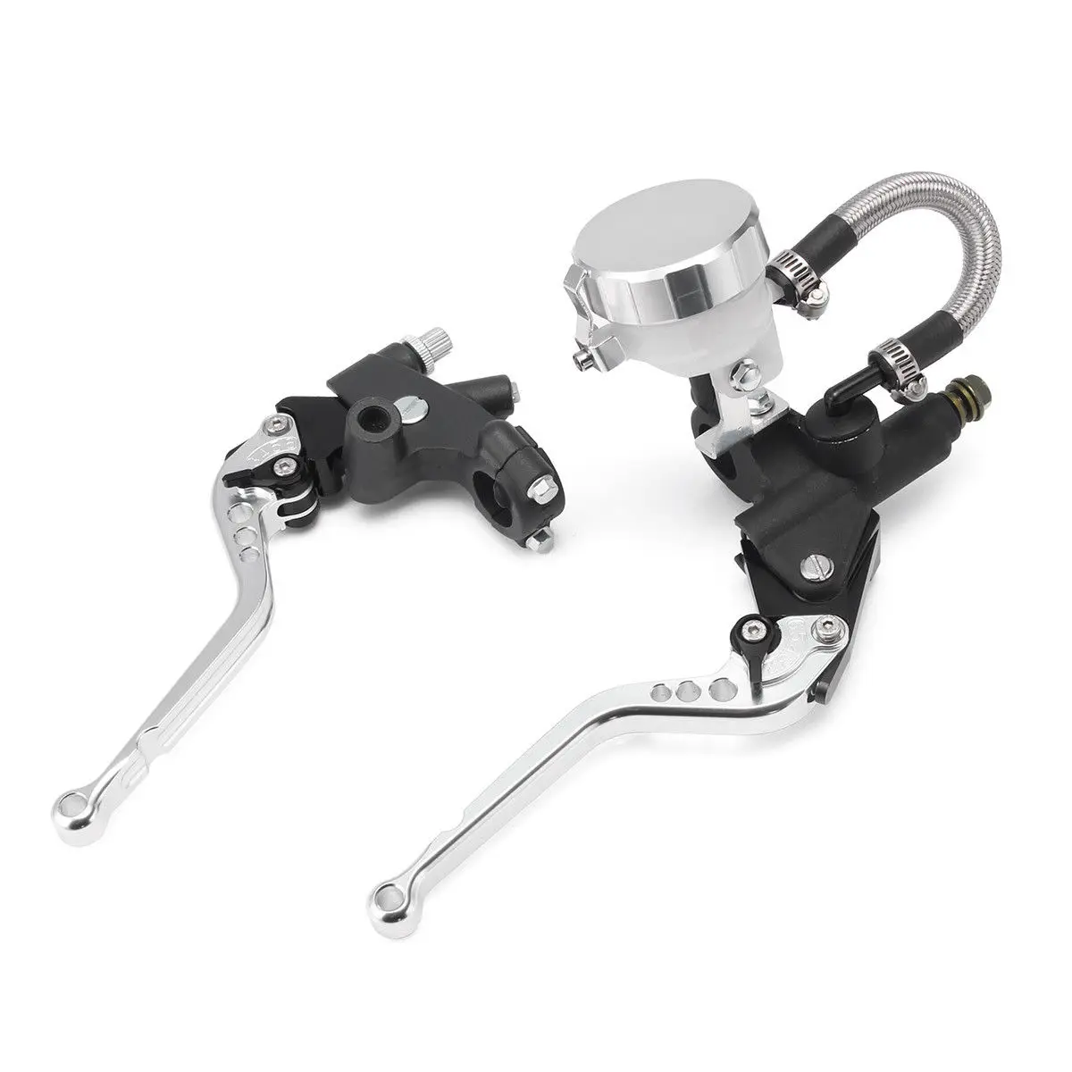 

7/8 '' 22mm 3 Finger Adjustable Motorcycle Silver Hydraulic Matser Cylinder Brake Clutch Levers Fluid Reservoir 125-600cc