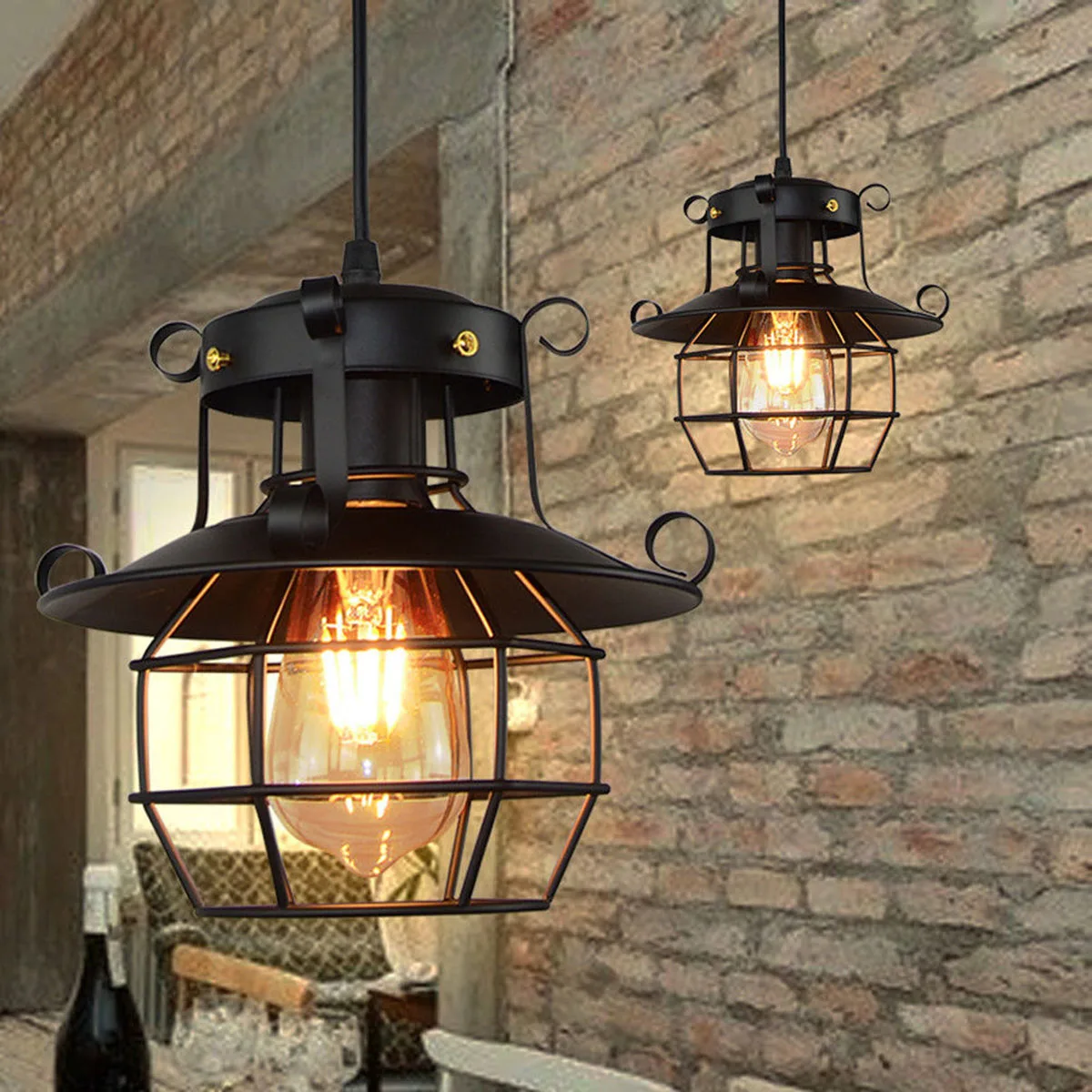Barra de Luz Decoração da Sua Pingente Cozinha Retro Industrial Pendurado Lâmpada Luz Teto Luminárias Lustre Gaiola Edison Loft Moderno Casa E27