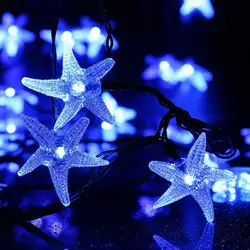 Солнечные Starfish фонари светодиодные строки 50LED Фея Рождество свет декоративные Освещение для внутреннего/Открытый Сад праздник