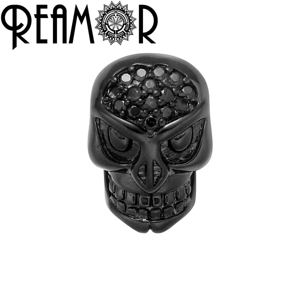 

REAMOR Micro-inlay Black Zircon Skull Beads For DIY Jewelry Making Colors Plating Charms Spacers Bead Fits Bracelet Accessories