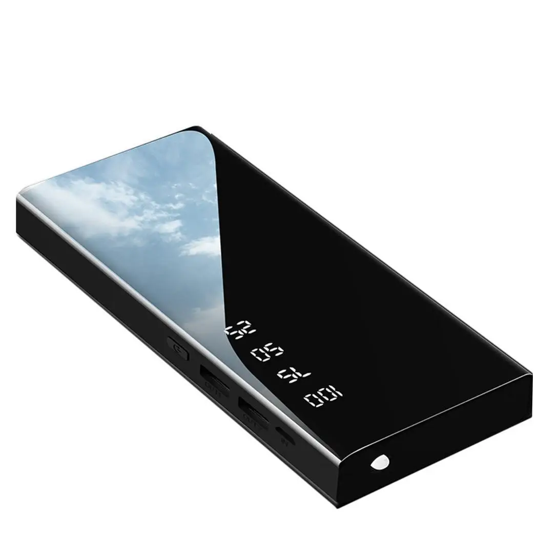 20000 мАч Портативный Мобильный Внешний аккумулятор Двойной USB глянцевый зеркальный цифровой дисплей внешний аккумулятор зарядное устройство с светодиодный светильник - Цвет: black