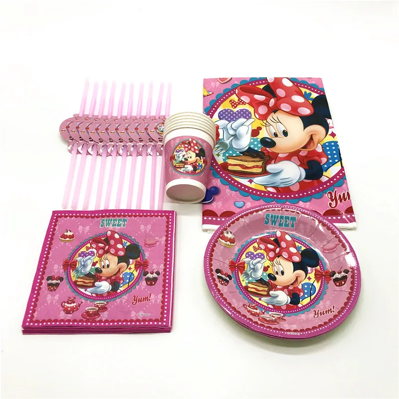 

Minnie Mouse Disney Cartoon Theme 47Pcs Cup Plate Tablecover Festival Wedding Napkin Plastic Straw Girl Birthday Party Supply