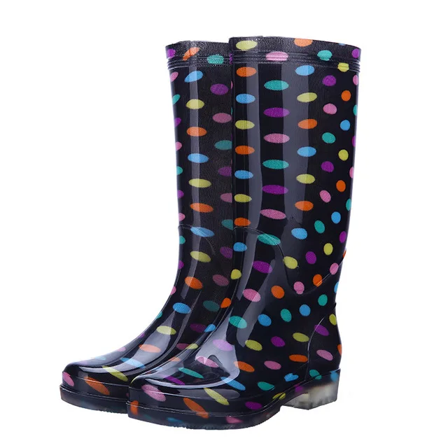 Rouroliu Women Polka Dot Rainboots PVC Waterproof Water Shoes Wellies Non-Slip Warm Knee-High Rain Boots Woman RT346 Rouroliu Women Polka Dot Rainboots PVC Waterproof Water Shoes Wellies Non-Slip Warm Knee-High Rain Boots Woman RT346