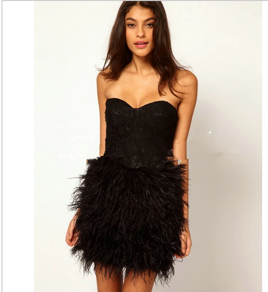 black feather cocktail dress