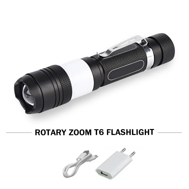 Фонарик 18650 zoom красная вспышка USB зарядка фонарь COB фонари рыбалка кемпинг linterna