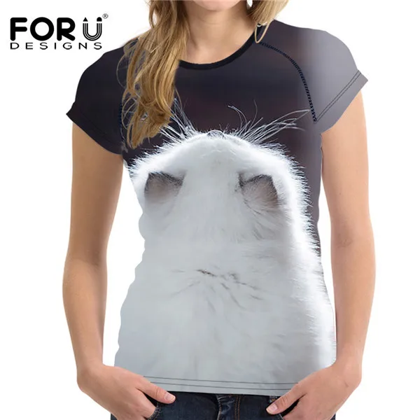 FORUDESIGNS/футболка с 3D котом и животными для женщин брендовая одежда Женская Повседневная футболка с короткими рукавами удобные эластичные футболки в стиле хип-хоп - Цвет: H1694BV