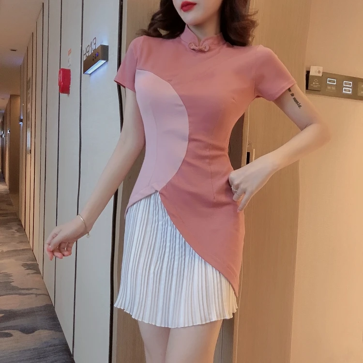 Летние модные короткие многоцветные тонкие женские китайские cheongsam элегантные винтажные сексуальные высококачественные женские платья
