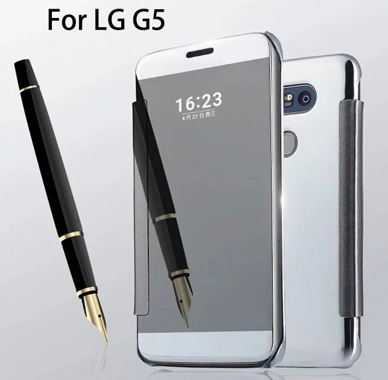 

Electroplated Mirror Hard Clear Transparent Case For LG G5 Flip Smart Wake Sleep Cover Phone Case Ultra Thin PC+PU leather