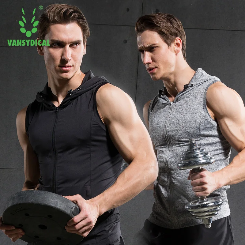 Мужская майка без рукавов Vansydical для фитнеса с капюшоном|running vest|veste runningmens running vest |