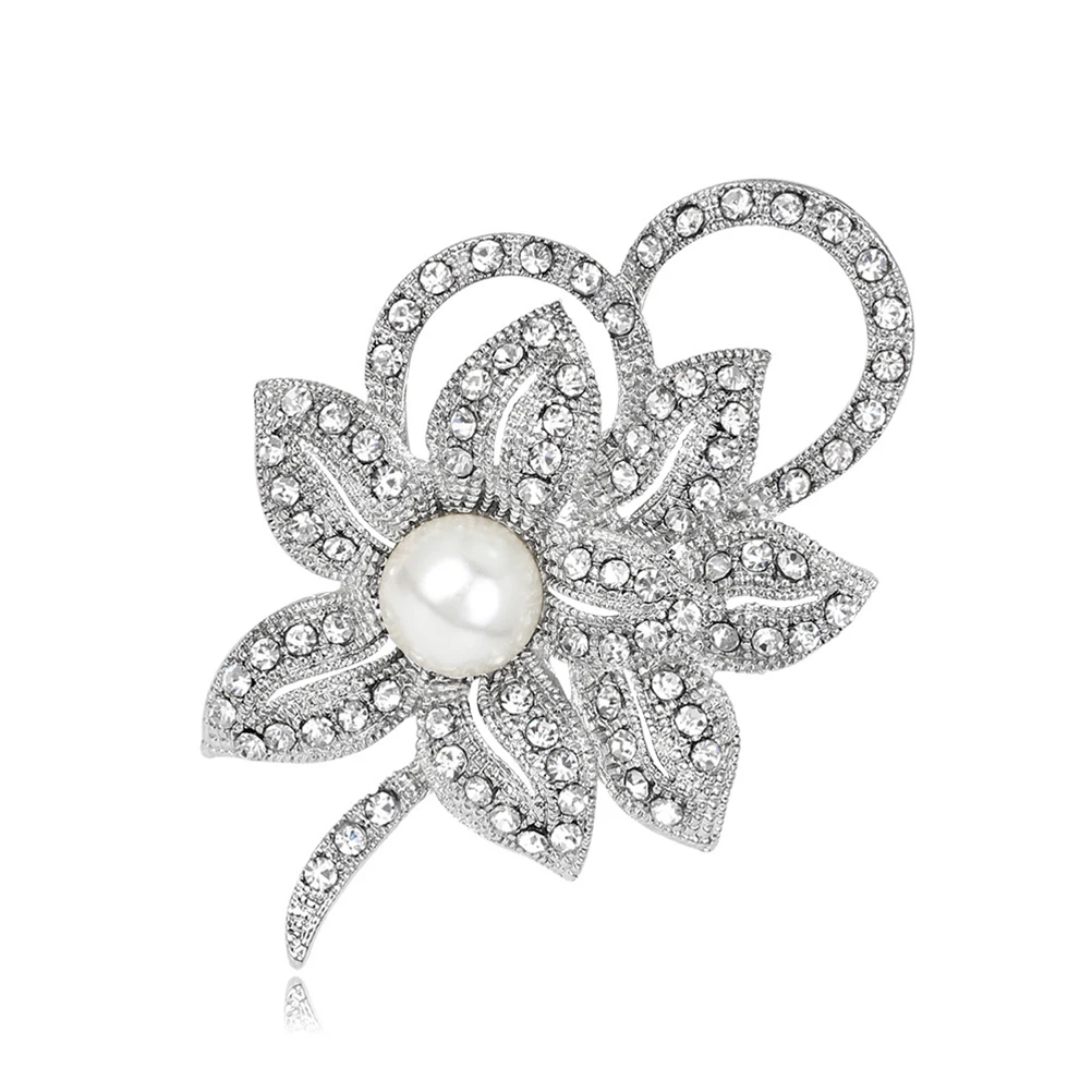 

Classic Fashion Flower Brooch Pin with Shiny Crystal Pearl for Women Girls