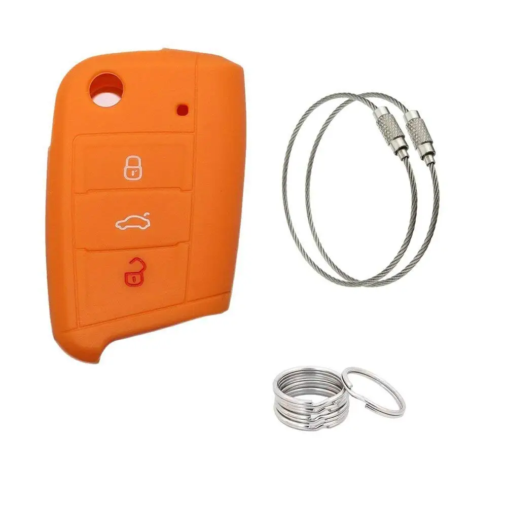 Muchkey силиконовый 3-Автомобильный ключ с кнопкой Защитная крышка Etui+ брелок 150 мм 2 шт+ брелок 30 мм 5 шт для Volkswagen Audi