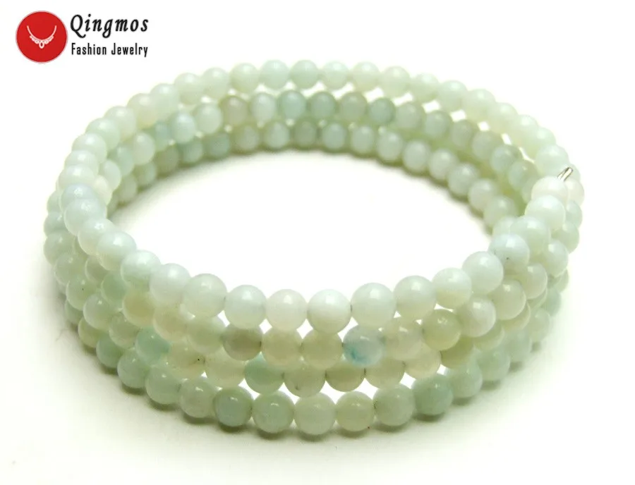 Qingmos натуральный зеленый Кремнистый Малахит браслеты для женщин с 4-5 мм круглый хризоколла стальной проволоки ювелирный браслет 28 ''bra443