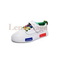 Lightweight Breathable Brand Shoes Kids Girls Sneakers 2016 Sport Rainbow PU Shoe For Infants Children Age 4-11 Years Old, White