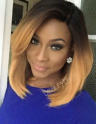 New Celebrity Bob Short Ombre Hair Wigs Black Blonde Two Tone High