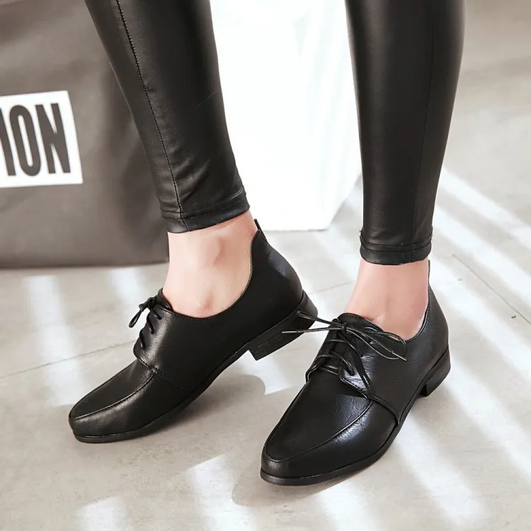 

PXELENA Women Derby Shoes Round Toe Lace Up Vintage Leisure Cozy Soft Oxfords Female Footwear Spring Autumn 2019 Plus Size 34-43