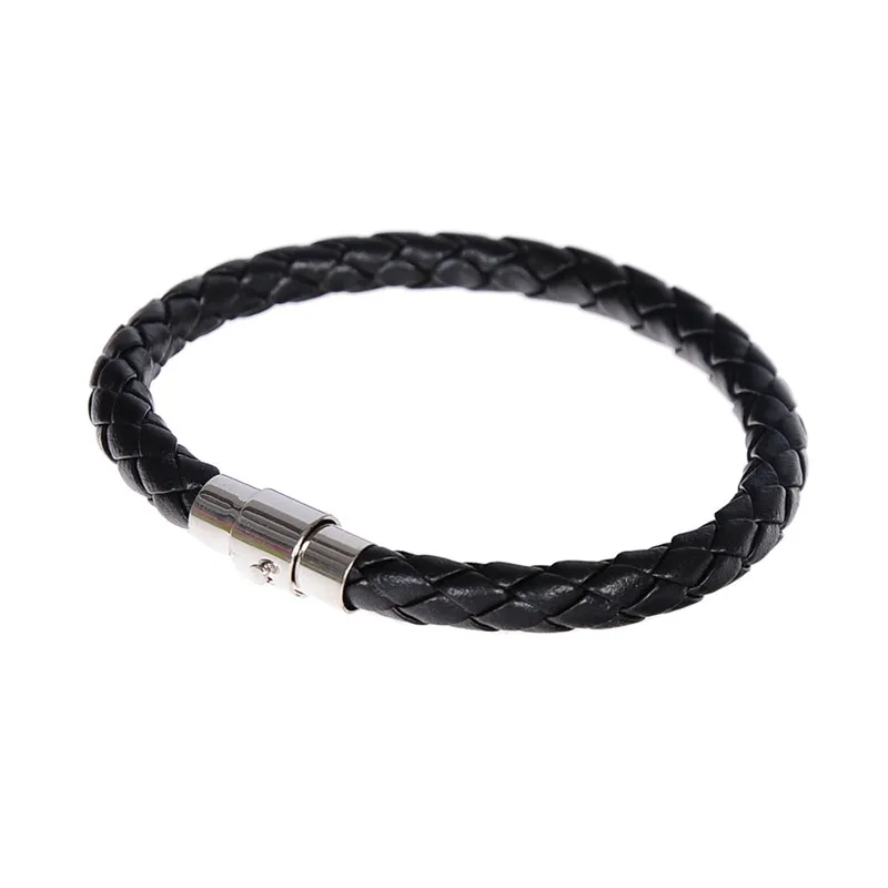 Hot Mens Jewelry Braided Leather Wrap Bracelet Men Male Stainless Steel