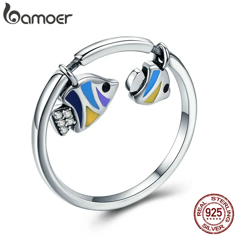 

BAMOER Authentic 925 Sterling Silver Tropical Fish Finger Rings for Women Colorful Enamel Sterling Silver Ring Jewelry SCR380
