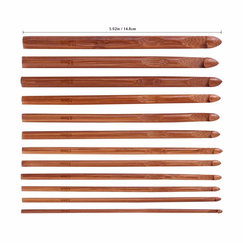 

12pcs/set 3mm-10mm Carbonized Bamboo Handle Crochet Hooks Knit Weave Yarn Craft Knitting Needle For Home DIY Yarn