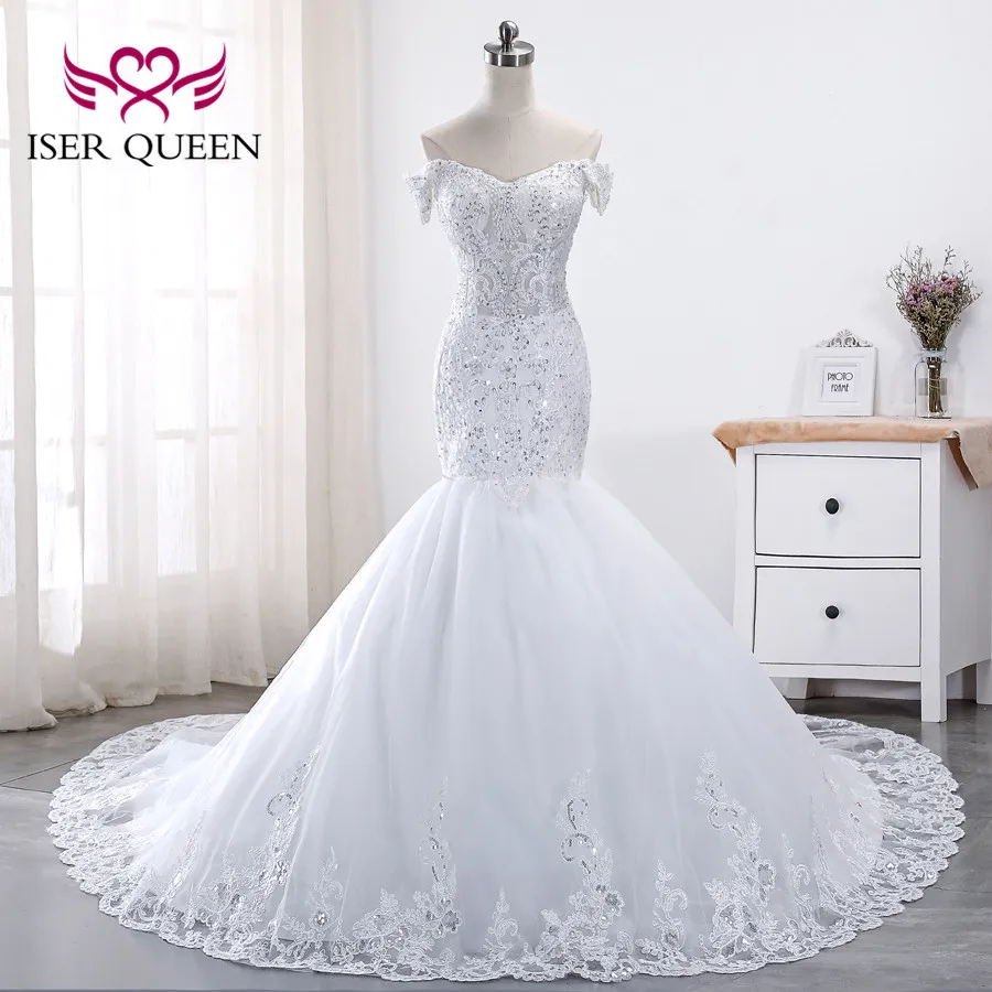 Appliques Court Train Bridal Dress Cap Sleeve Luxury Sequin Lace Wedding Dress Plus size Mermaid Wedding Dresses WX0014