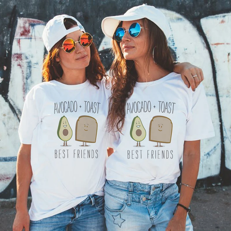 

2019 BFF Best Friends Top Avocados and Toast Print White T-shirt Harajuku Kawaii Streetwear T Shirt Women New Arrivals Clothing