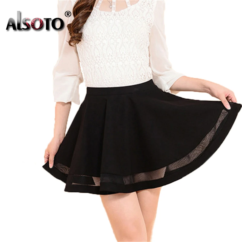 

ALSOTO Summer Women Skirt Sexy Saia Short Skater Skirts for Ladies Black Pleated Tutu School Skirt Fashion Faldas Jupe Ball Gown