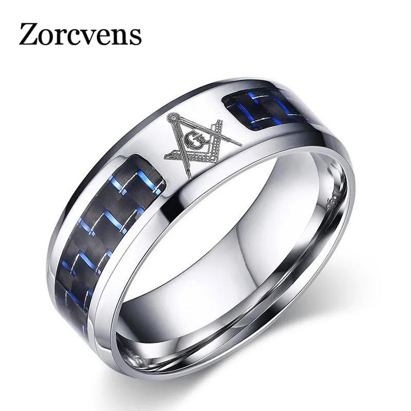 Мужское кольцо из углеродного волокна ZORCVENS масонское с инкрустацией нержавеющей