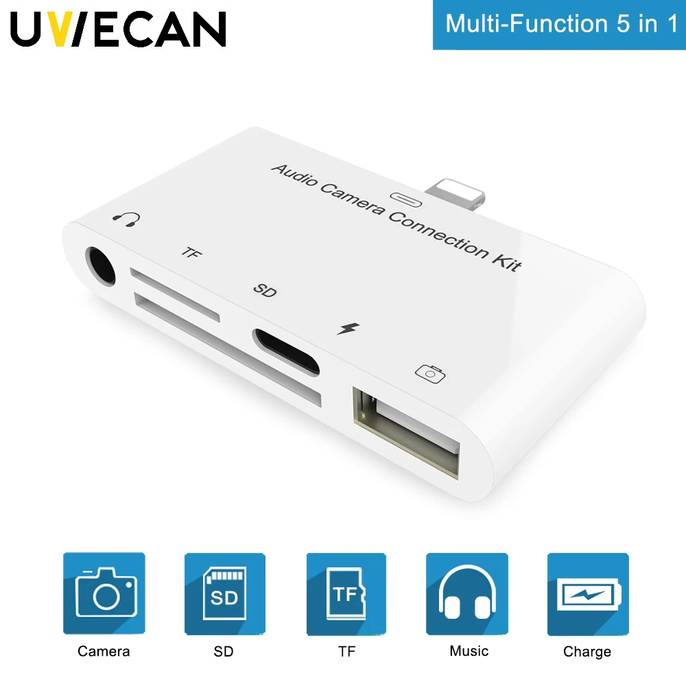 

High Speed Adaptor For Lightning To Camera Reader Adapter To TF/SD Card 3.5MM AUX Headphone Audio For iPhone 5 6 7 8Plus X/XR/XS