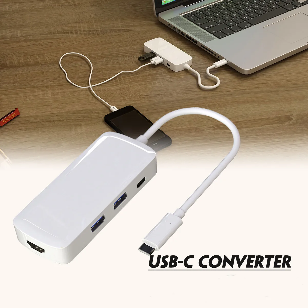 1 шт. 3 в 1 Тип C до 4 Порты и разъёмы USB-C/M к HDMI/F + 2 * USB3.0A/F + PD 4 К 1080 P Тип C Multi Порты и разъёмы Hub конвертер адаптер