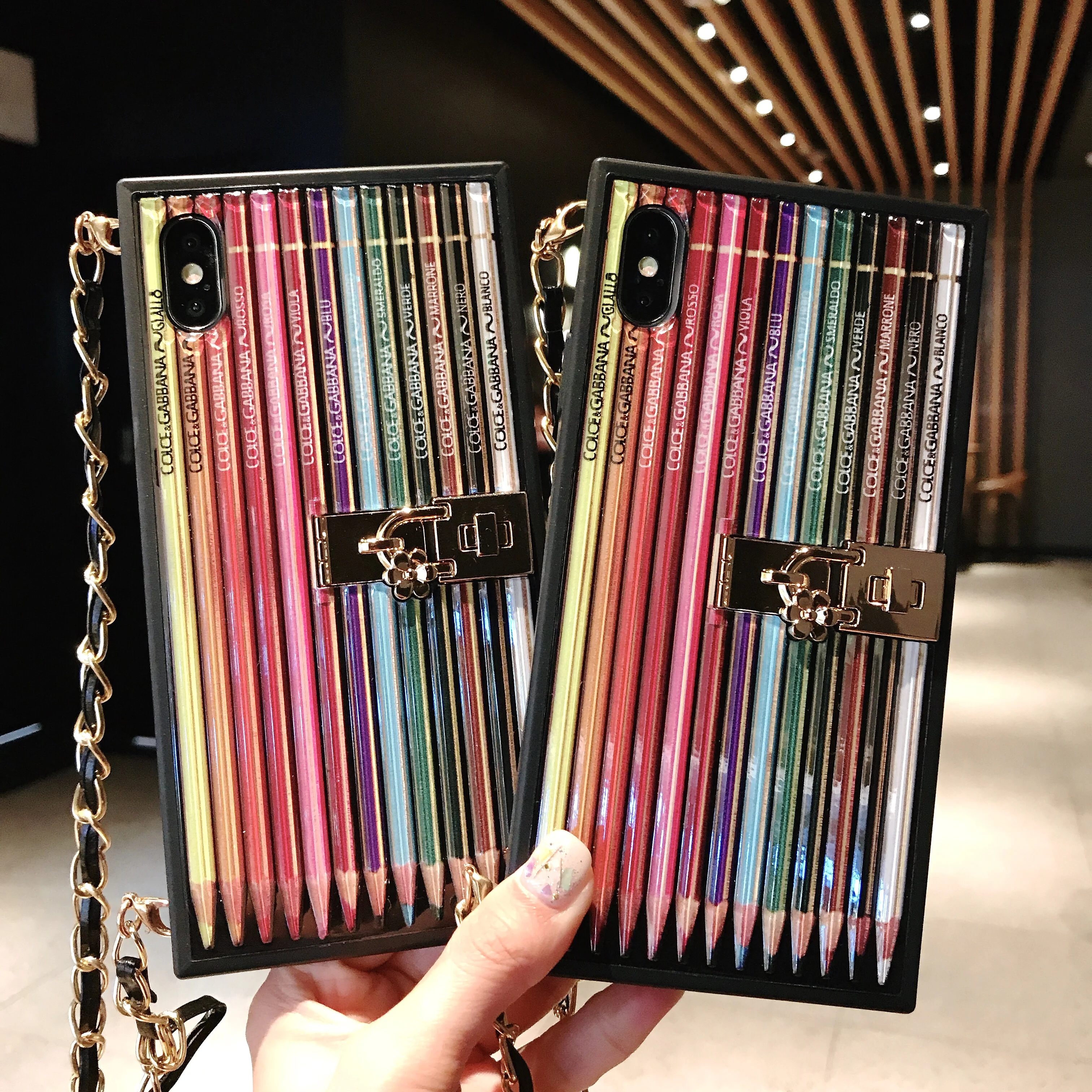 

3D Color Pencil Metal Bracket Phone Cases Cover for iphone X XR XS MAX 6 6s 7 8 Plus Case Coque iphone XR XS MAX Cases