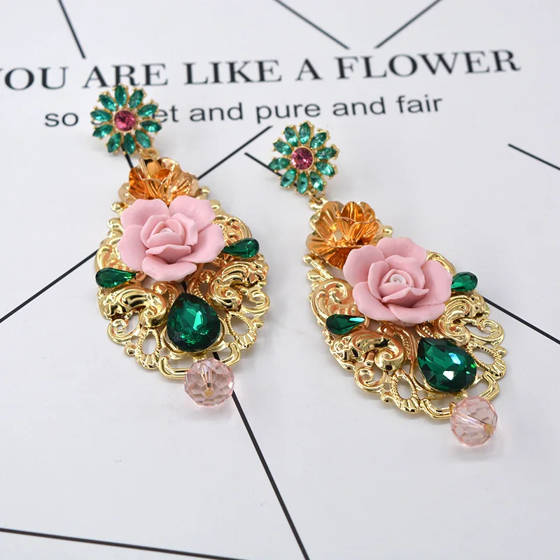 Fashion flower geometric long earrings for women