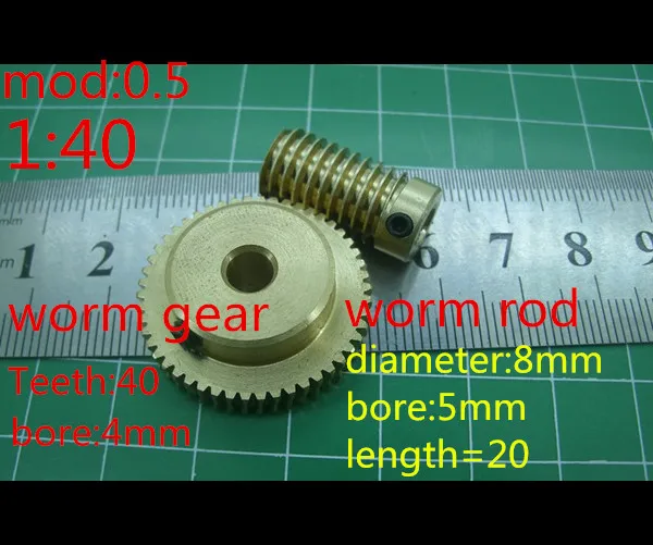 

1 sets 0.5 mold 40Teeths worm gear reduction ratio of 1:40 worm gear rod diameter 8 length 20 bore 5mm